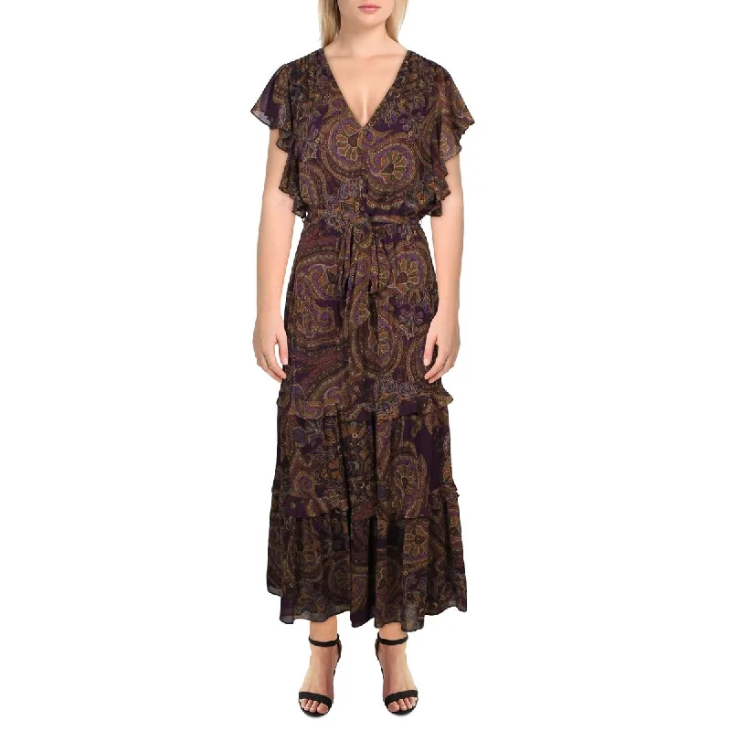 Womens Paisley Tea Length Midi Dress