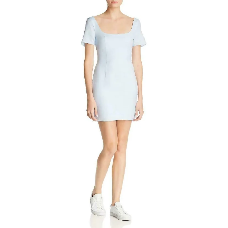 Loella Square Neck Sheath Mini Cocktail Dress In Pale Blue