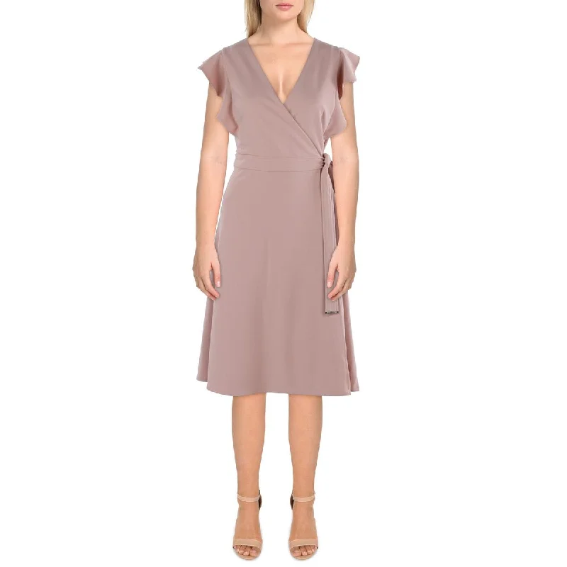 Womens Crepe Midi Wrap Dress