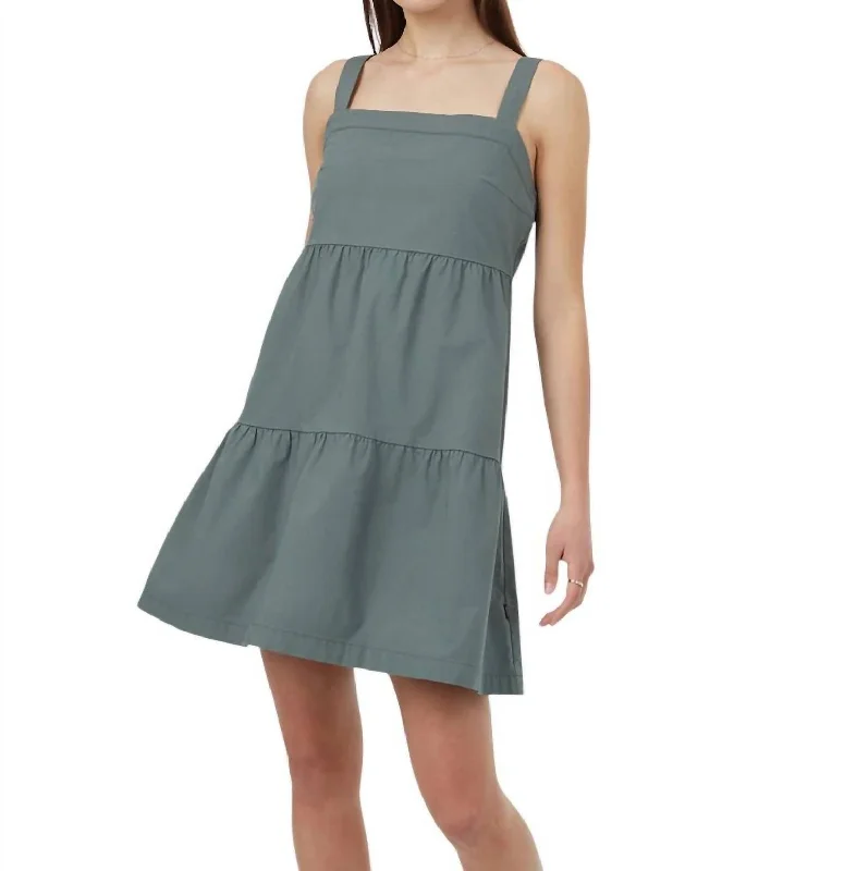 Relaxed Tiered Mini Tank Dress In Urban Green