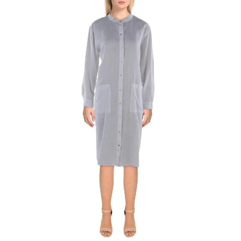 Womens Classic Collar Midi Shirtdress