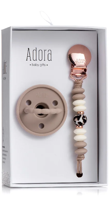 Adora Pacifier and Pacifier Clip Baby Gift Set - Saddle Leopard