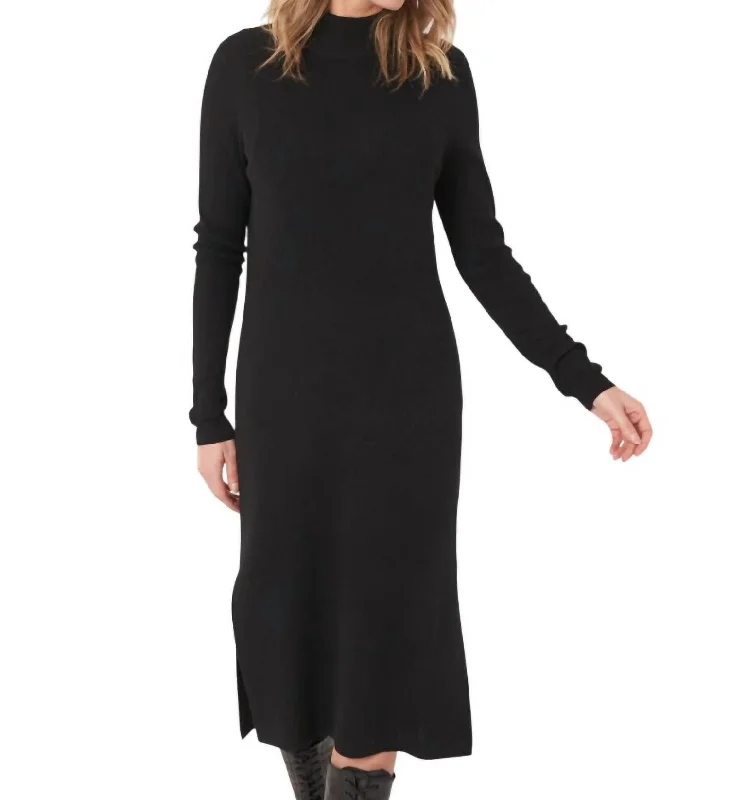 Long Sleeve Midi Dress In Blk