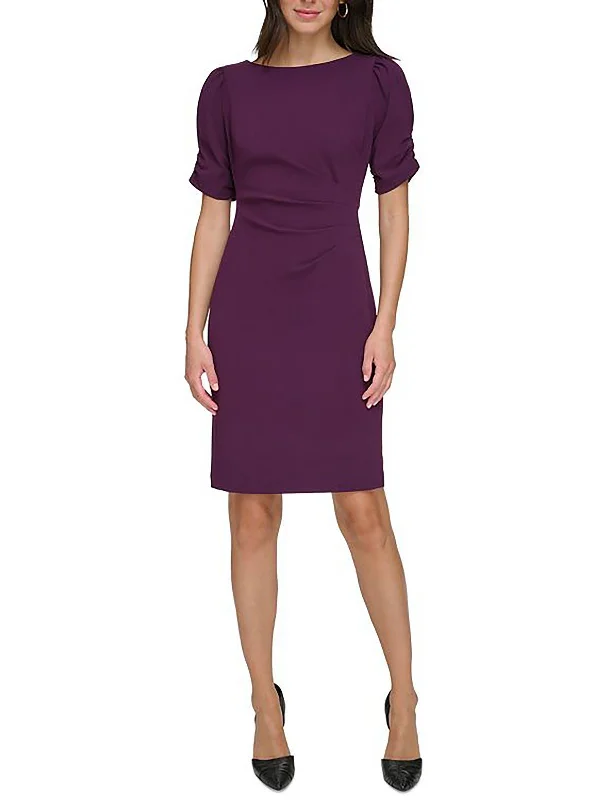 Womens Crepe Shirred Sleeve Cocktail And Party Dress