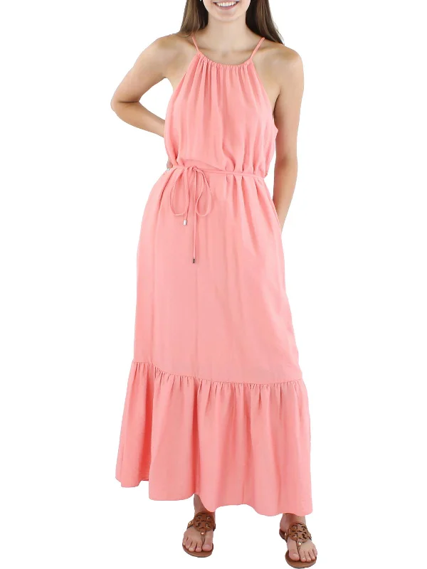 Womens Tie Halter Maxi Dress