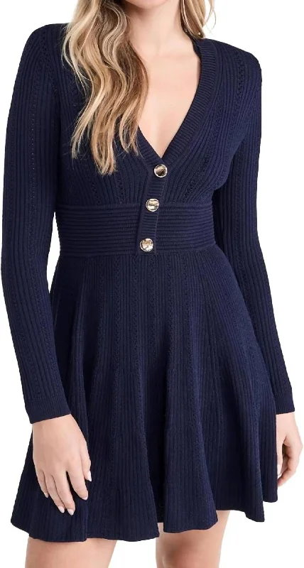 Pointelle Knit Mini Dress In Navy