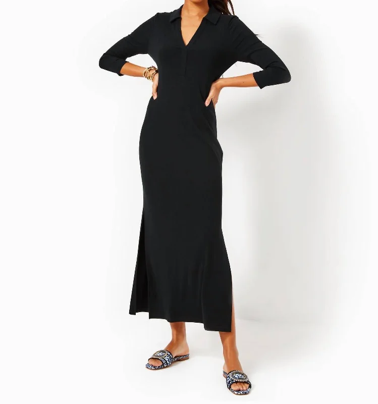 Ollie Maxi Polo Dress In Black