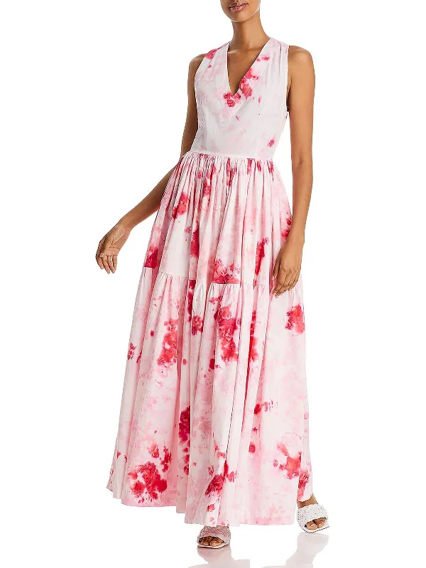 Womens Poplin Tie-Dye Maxi Dress