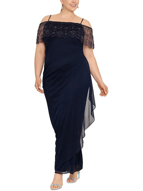 Plus Womens Beaded Long Evening Dress