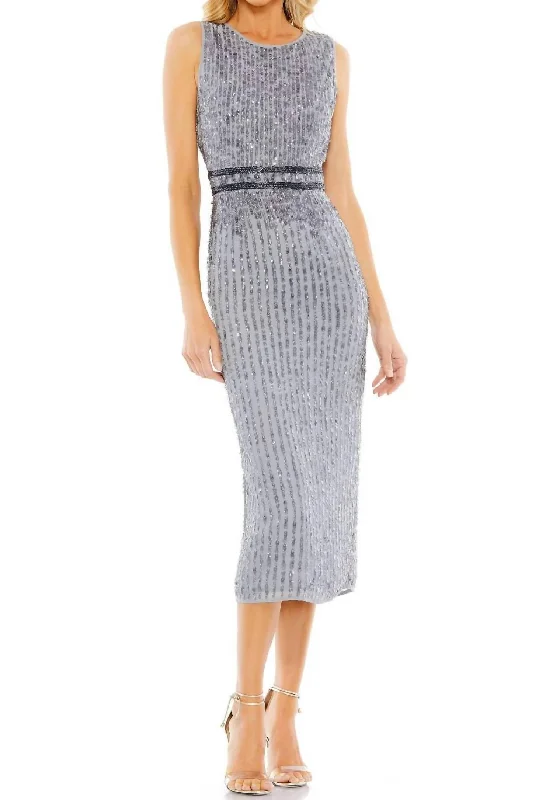 Sequined Midi Dress In Platinum