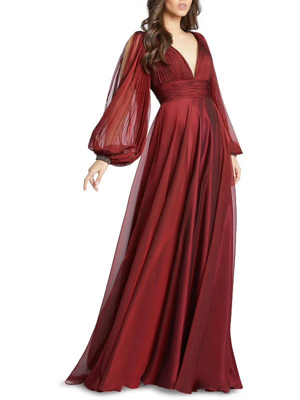 Womens Shirred Maxi Evening Dress