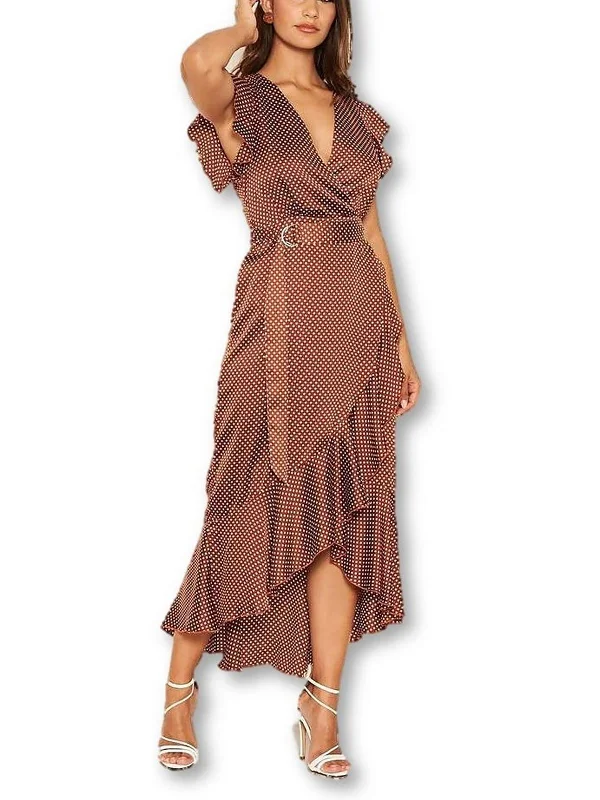 Womens Satin Polka Dot Maxi Dress