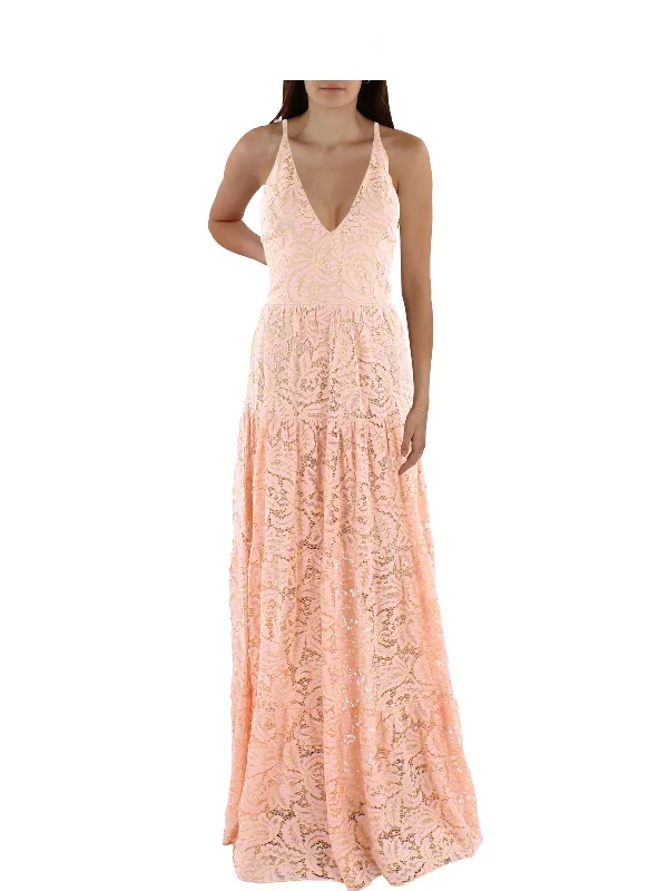 Olinda Womens Lace Metallic Maxi Dress