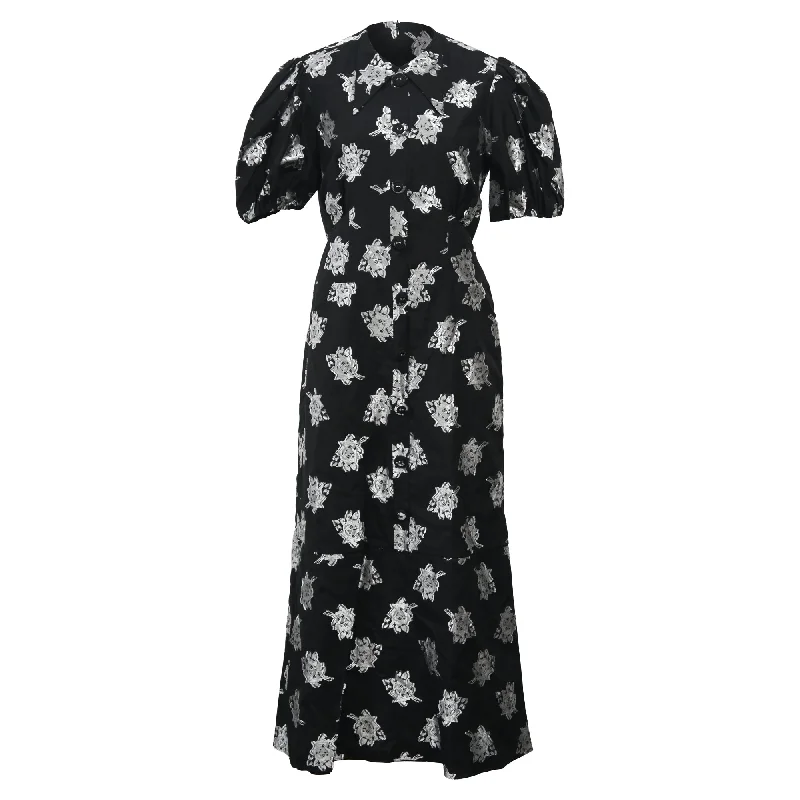 Erdem Antonetta Gathered Metallic Twill Midi Dress in Black Cotton