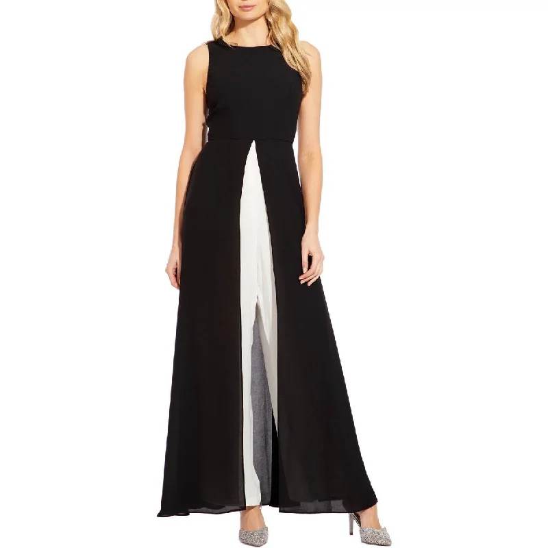 Adrianna Papell Womens Plus Crepe Overlay Jumpsuit