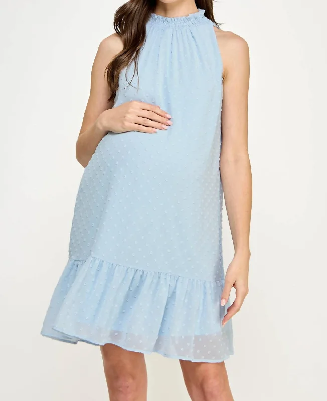 Sleeveless Smocked Neck Loose Fit Mini Maternity Dress In Sky Blue