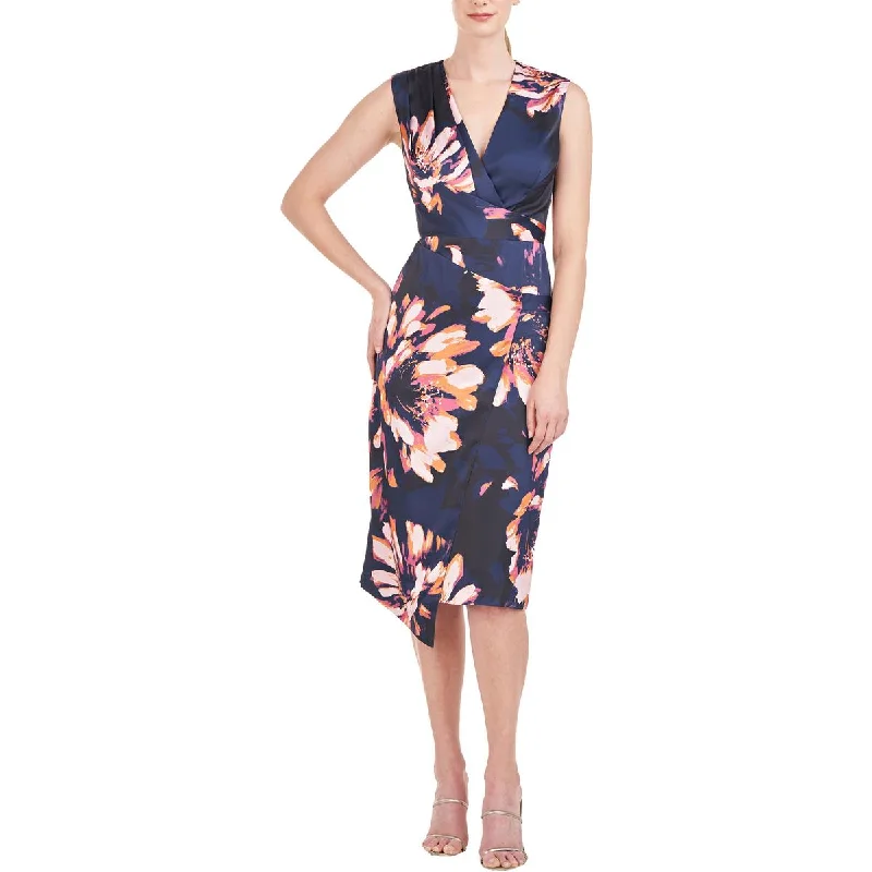 Womens Floral Print Pleated Midi Dress