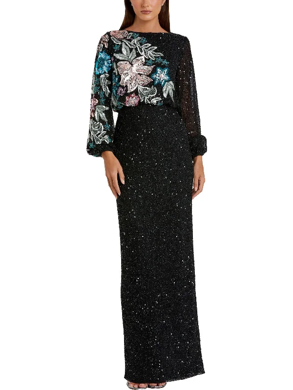 Womens Embellised Blouson Evening Dress